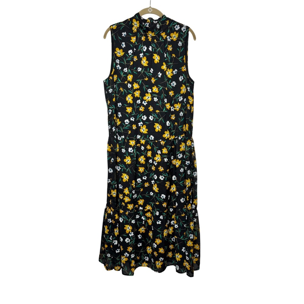 WHO WHAT WEAR Floral Tiered Midi Dress Sleeveless Mock Neck Floral Summer size L